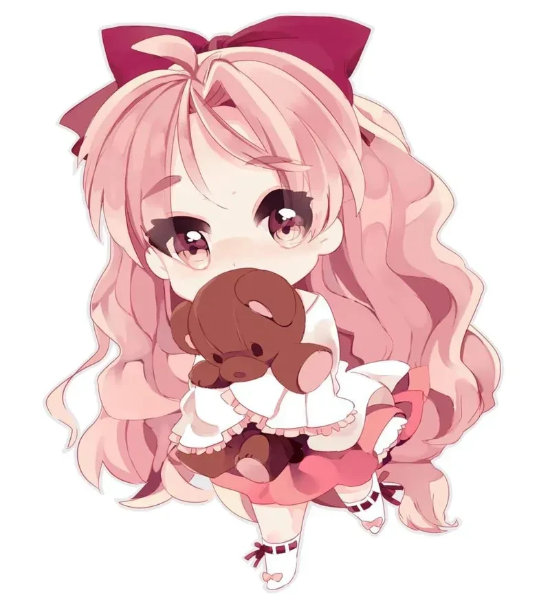 Hình ảnh chibi nữ cute màu hồng 05